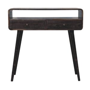 Solid Mango Wood Curved Ash Black Console Table