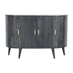 Solid Mango Wood Ash Black T-Bar Quad Cabinet