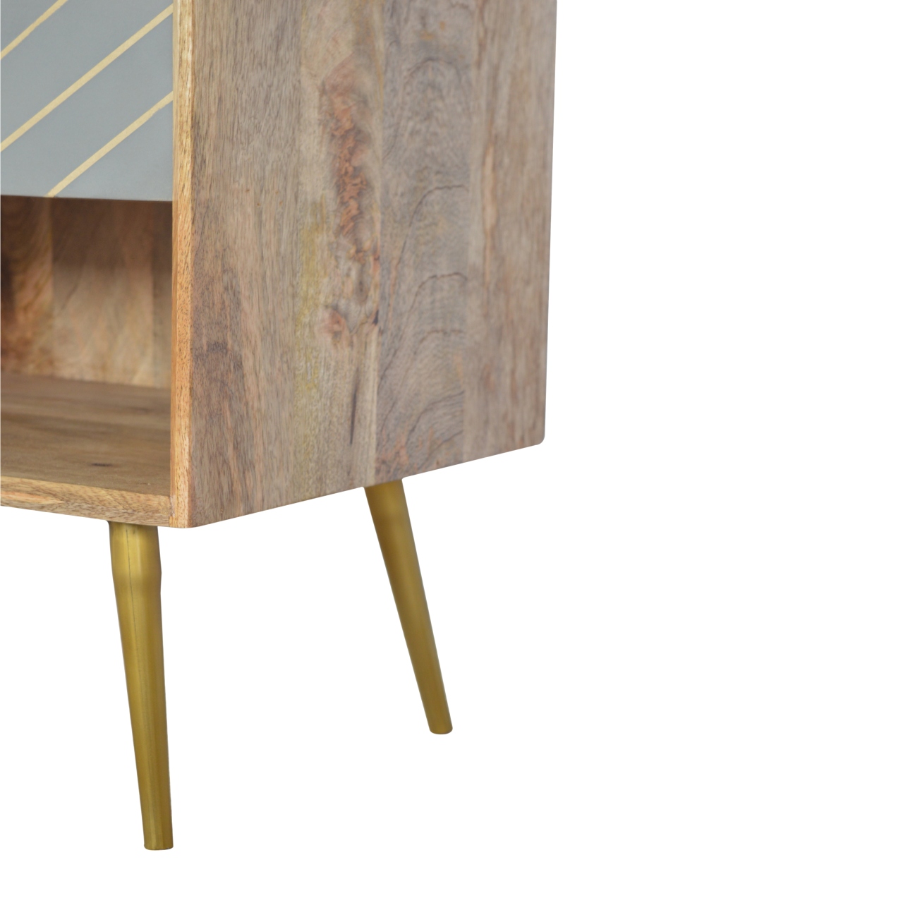 Solid Oak Finished Mango Wood Cement Drawer Front with Brass Inlay Scandinavian Style 1 Drawer Bedside - Image 6