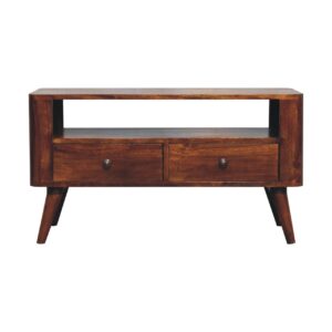 Solid Chestnut Finished Mango Wood 2 Drawer Media Unit