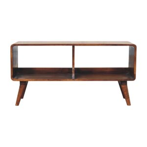 Solid Mango Wood Curved Chestnut Double Slot Media Unit