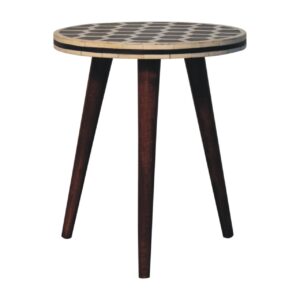 Solid Mango Wood Bone Inlay Tripod Stool With Honey Caramel Finish