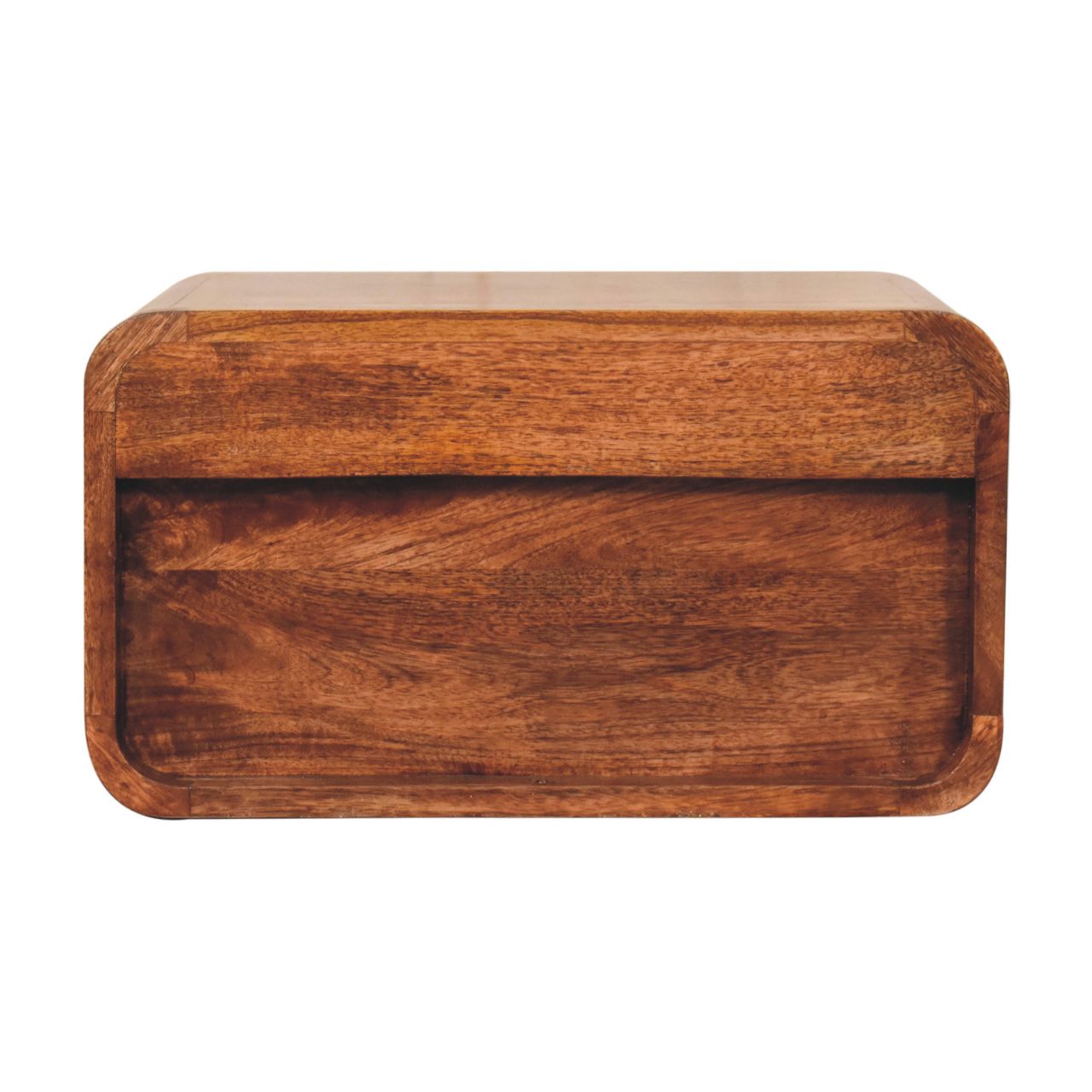 Solid Mango Wood Curved Honey Caramel Wall Mounted Bedside with Open Slot - Image 7