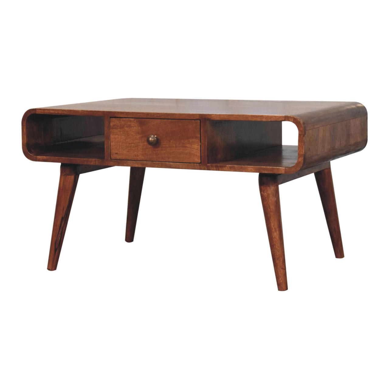 Solid Mango Wood Curved Honey Caramel Coffee Table - Image 2