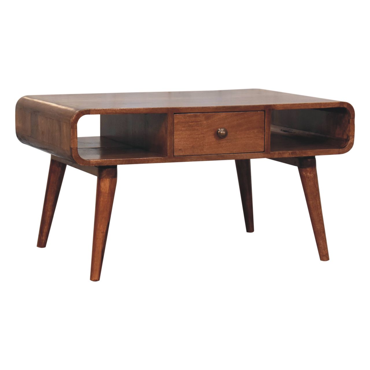 Solid Mango Wood Curved Honey Caramel Coffee Table - Image 3