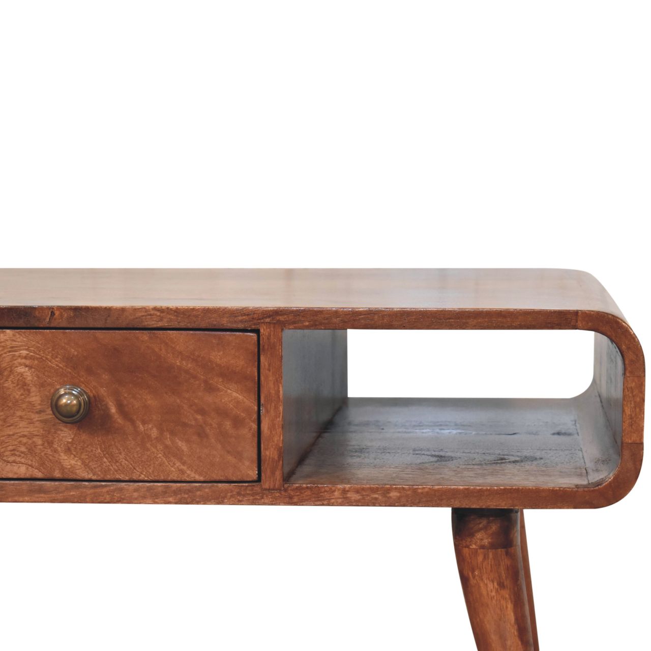 Solid Mango Wood Curved Honey Caramel Coffee Table - Image 4