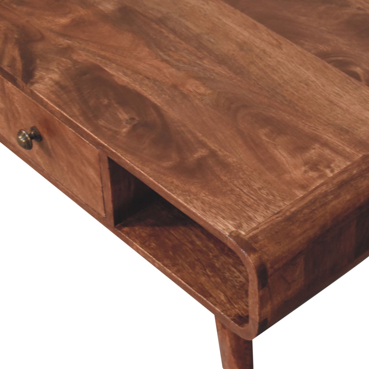 Solid Mango Wood Curved Honey Caramel Coffee Table - Image 5
