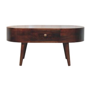 Solid Mango Wood California Walnut Rounded Coffee Table
