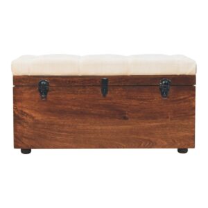 Solid Mango Wood California Walnut White Linen Storage Trunk