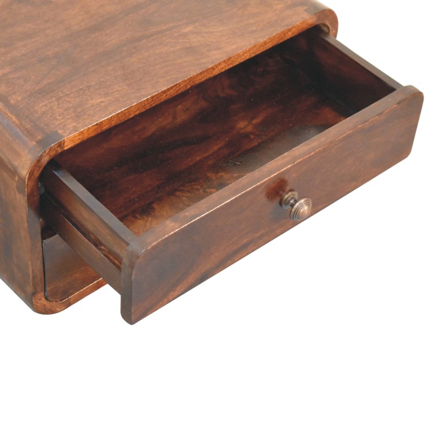 Solid Mango Wood Curved California Walnut Wall Mounted Bedside - Image 6