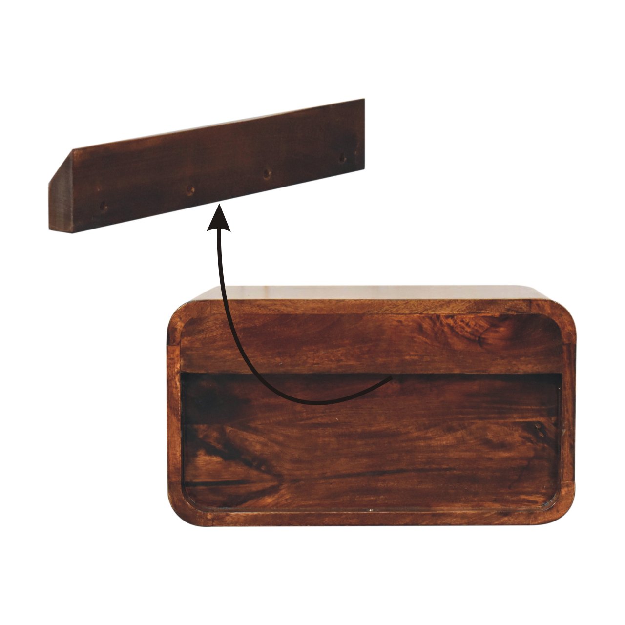 Solid Mango Wood Curved California Walnut Wall Mounted Bedside - Image 2