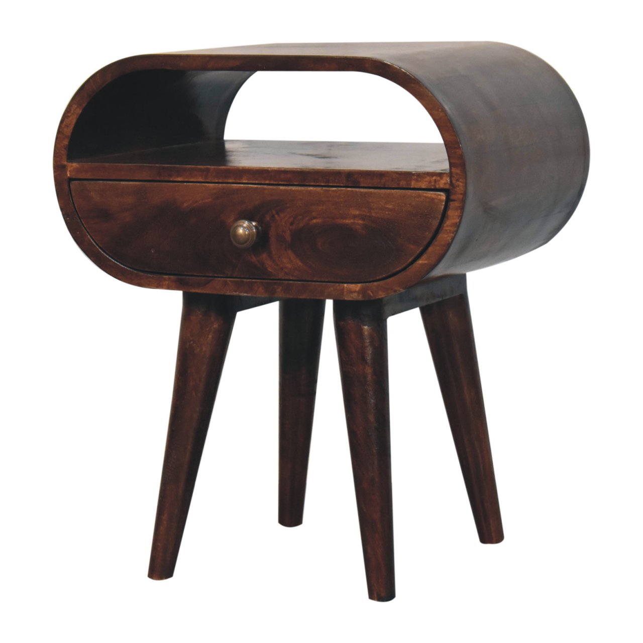 Solid Mango Wood California Walnut Circular Bedside with Open Slot - Image 3
