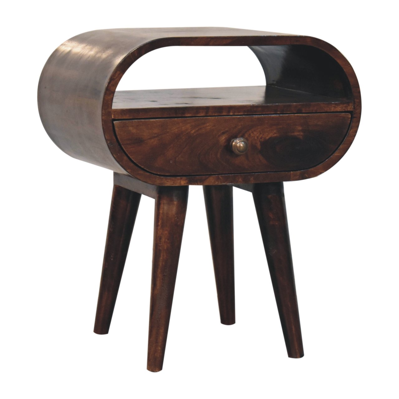 Solid Mango Wood California Walnut Circular Bedside with Open Slot - Image 4