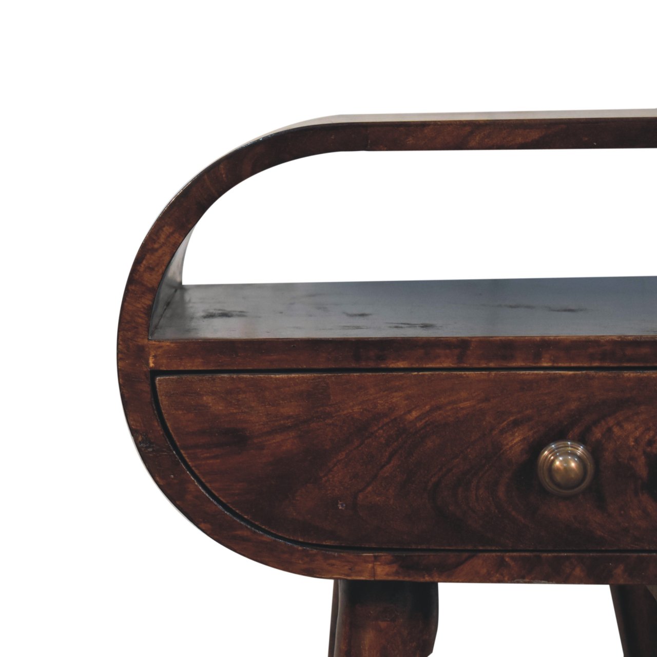 Solid Mango Wood California Walnut Circular Bedside with Open Slot - Image 5