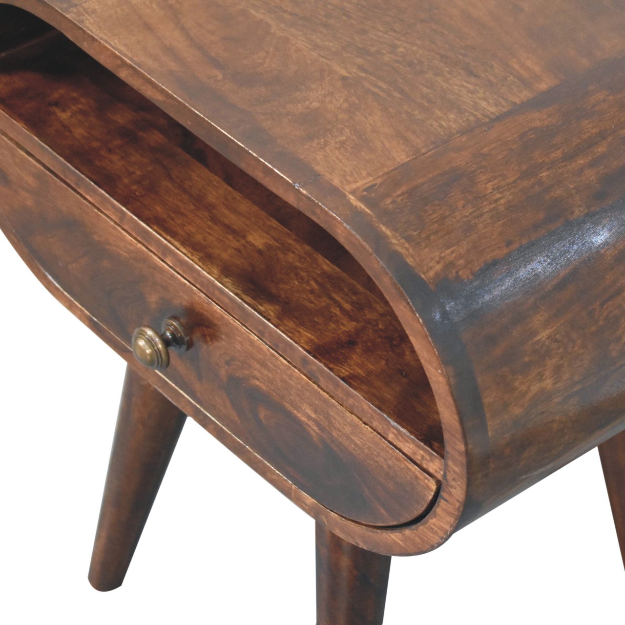 Solid Mango Wood California Walnut Circular Bedside with Open Slot - Image 6