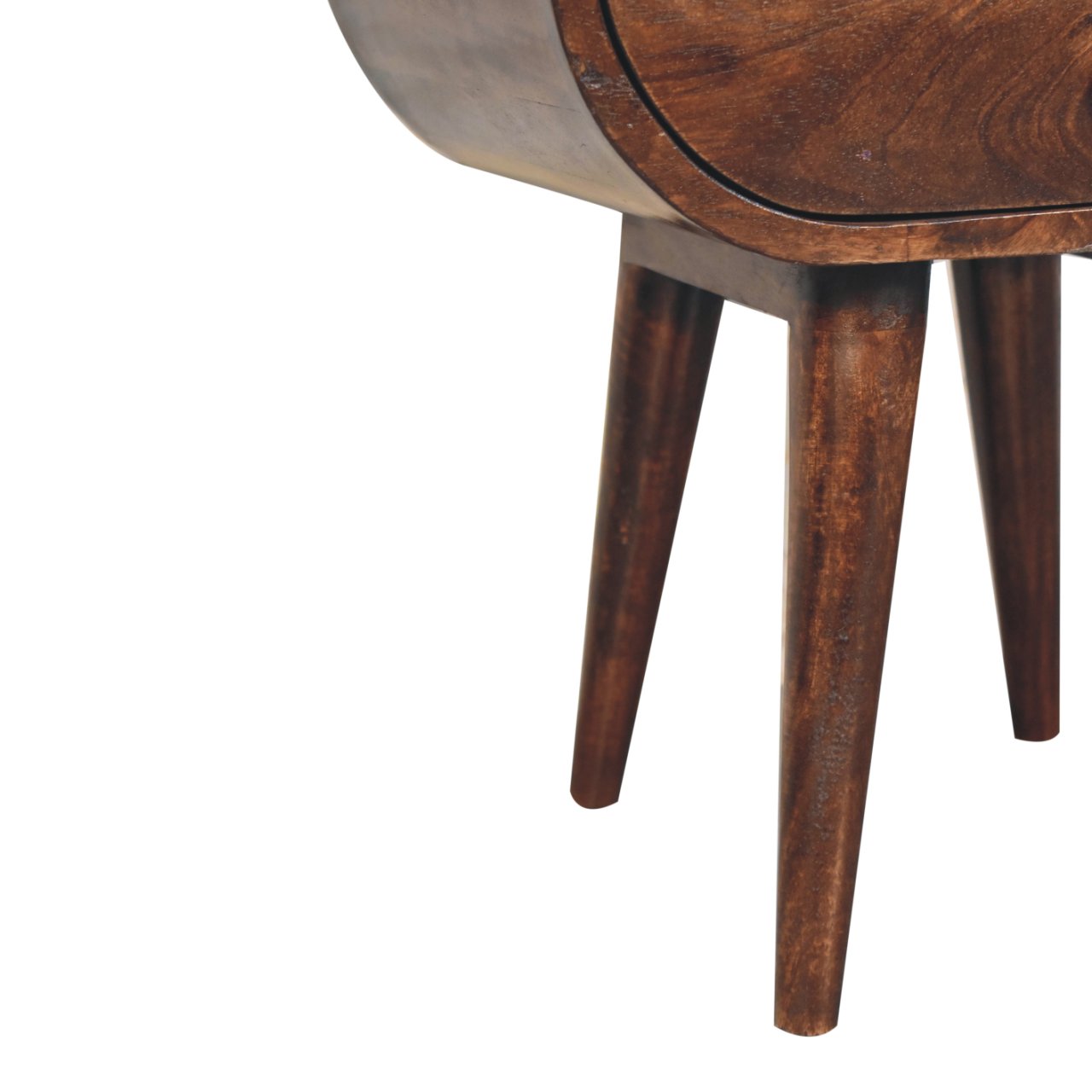Solid Mango Wood California Walnut Circular Bedside with Open Slot - Image 8