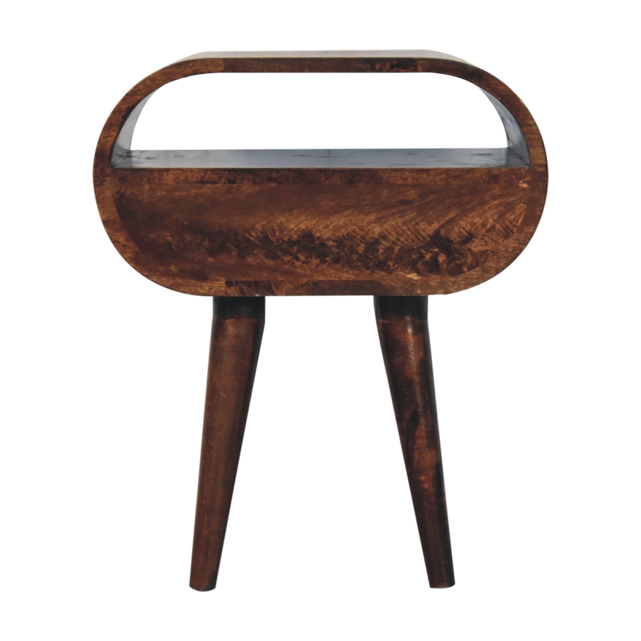 Solid Mango Wood California Walnut Circular Bedside with Open Slot - Image 10