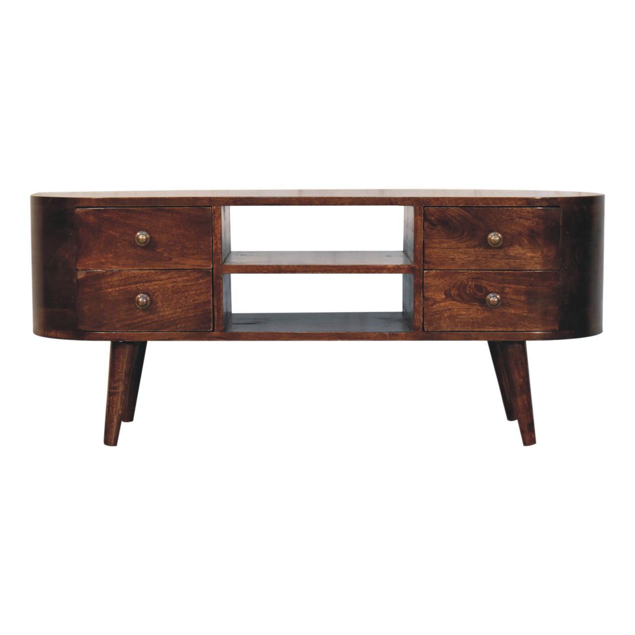 Solid Mango Wood California Walnut Rounded Entertainment Unit