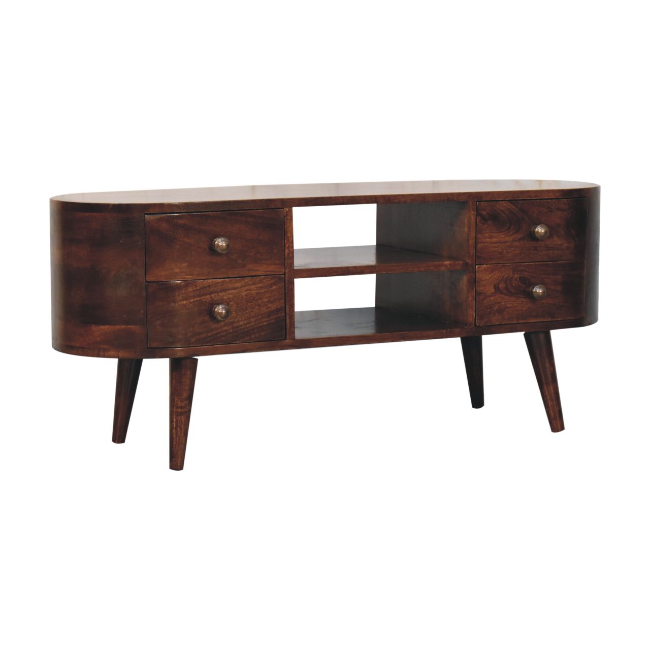 Solid Mango Wood California Walnut Rounded Entertainment Unit - Image 2
