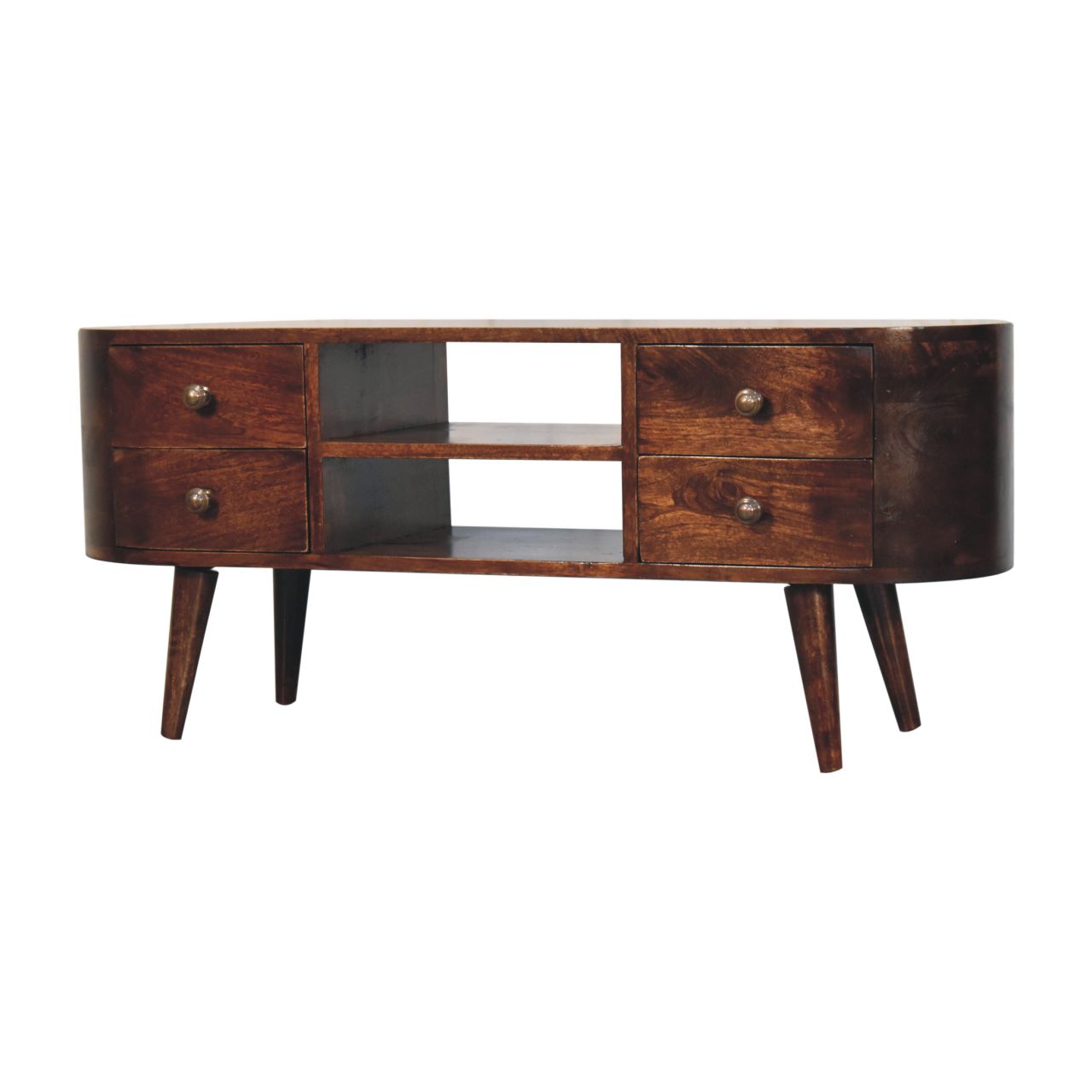 Solid Mango Wood California Walnut Rounded Entertainment Unit - Image 3