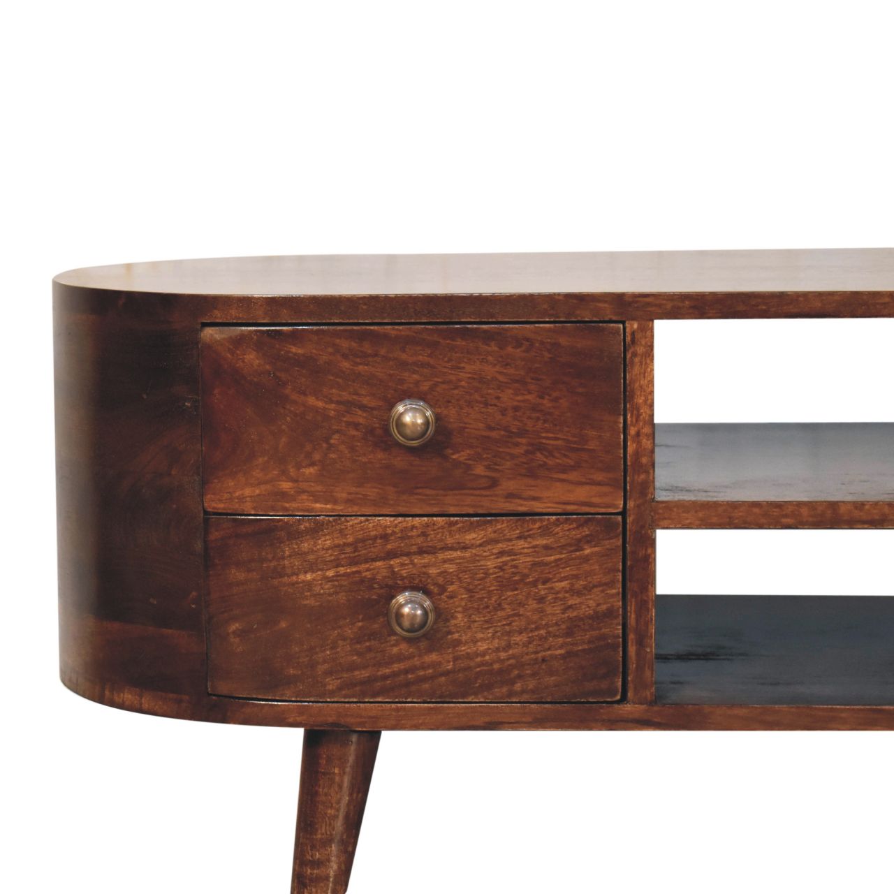 Solid Mango Wood California Walnut Rounded Entertainment Unit - Image 4