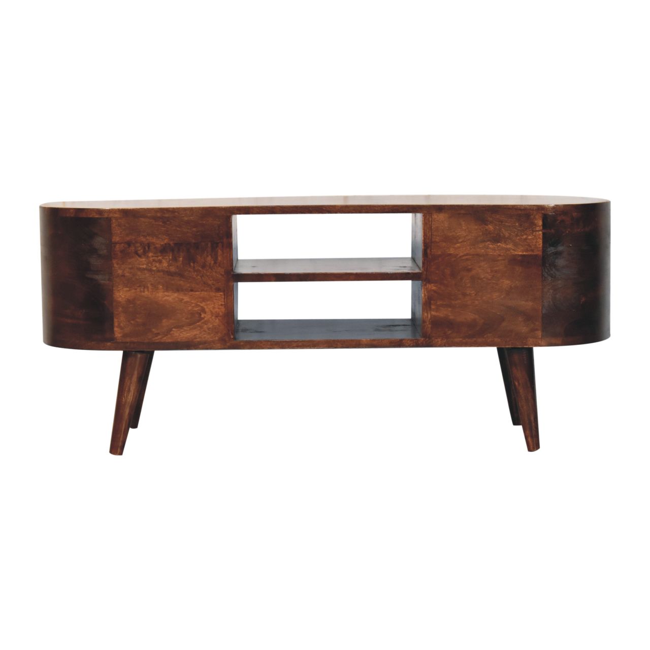 Solid Mango Wood California Walnut Rounded Entertainment Unit - Image 9