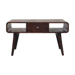 Solid Mango Wood Curved California Walnut Coffee Table