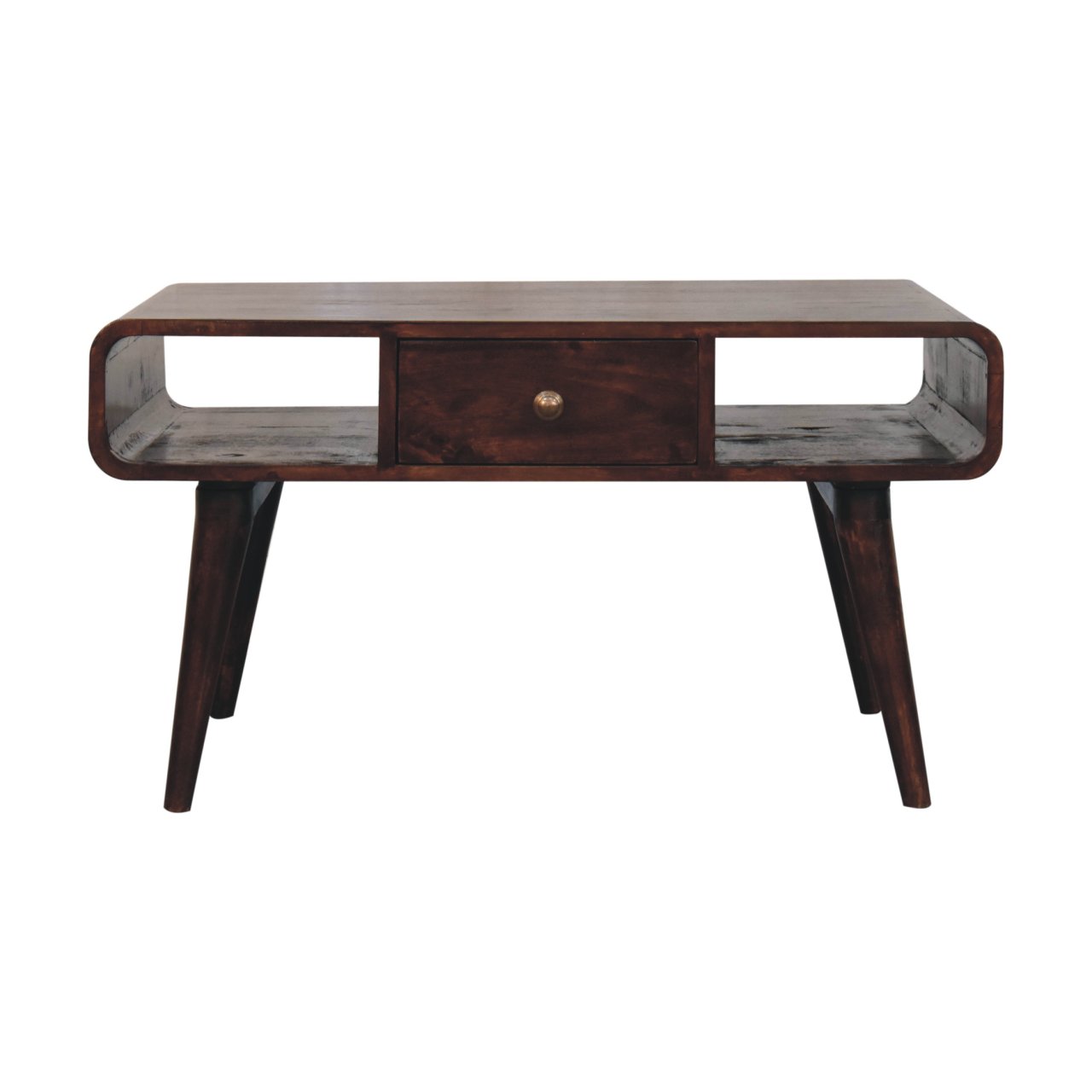 Solid Mango Wood Curved California Walnut Coffee Table