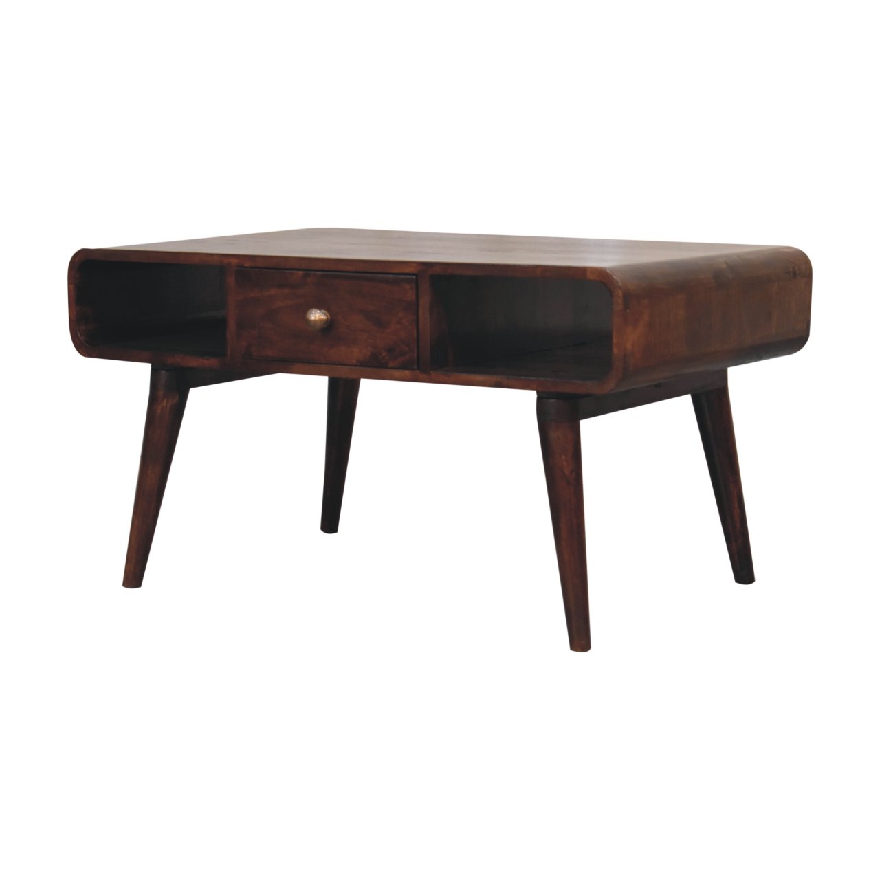 Solid Mango Wood Curved California Walnut Coffee Table - Image 3