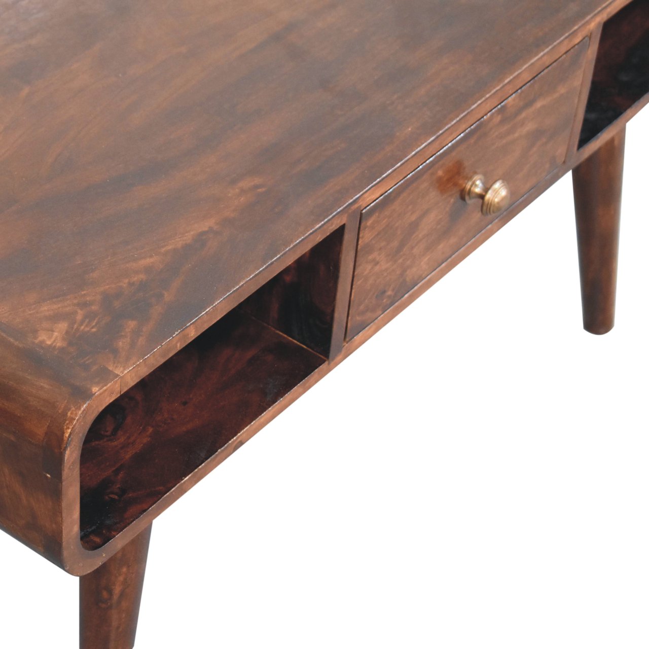Solid Mango Wood Curved California Walnut Coffee Table - Image 5
