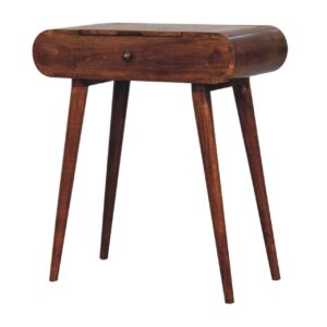 Solid Mango Wood Mini Honey Caramel Dressing Table with Foldable Mirror