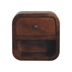 Mango Wood Extra Mini Curved Chestnut Bedside with Open Slot