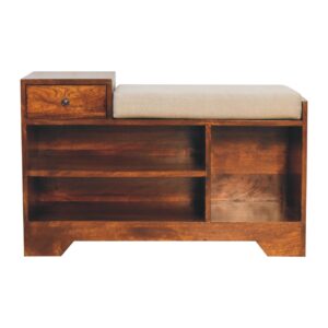 Solid Mango Wood Retreat Chestnut Shoe Bench