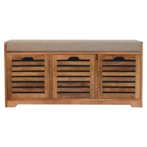 Solid Mango Wood Shutter Oak Finished Shoe Bench