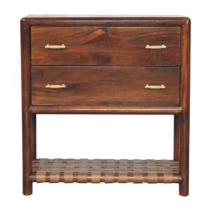 Solid Mango Wood Regency Woven 2-Drawer Nightstand