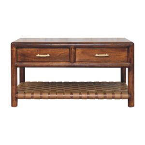 Solid Mango Wood Regency Woven Console Table with 4 drawers