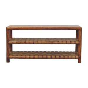 Solid Mango Wood Regency Woven Chestnut 2 slot Shoe Rack