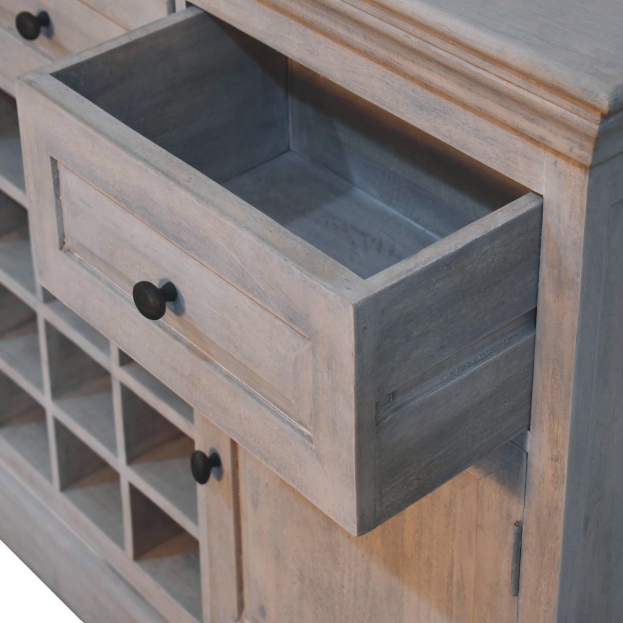 Solid Mango Wood Acid Wash Wine Storage Unit - Image 7