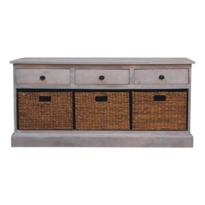 Solid Mango Wood Acid Wash Basket Storage Cabinet