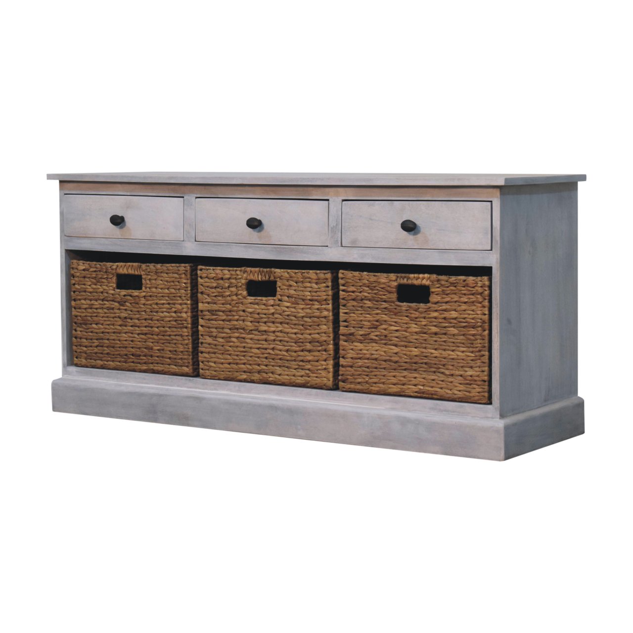 Solid Mango Wood Acid Wash Basket Storage Cabinet - Image 2