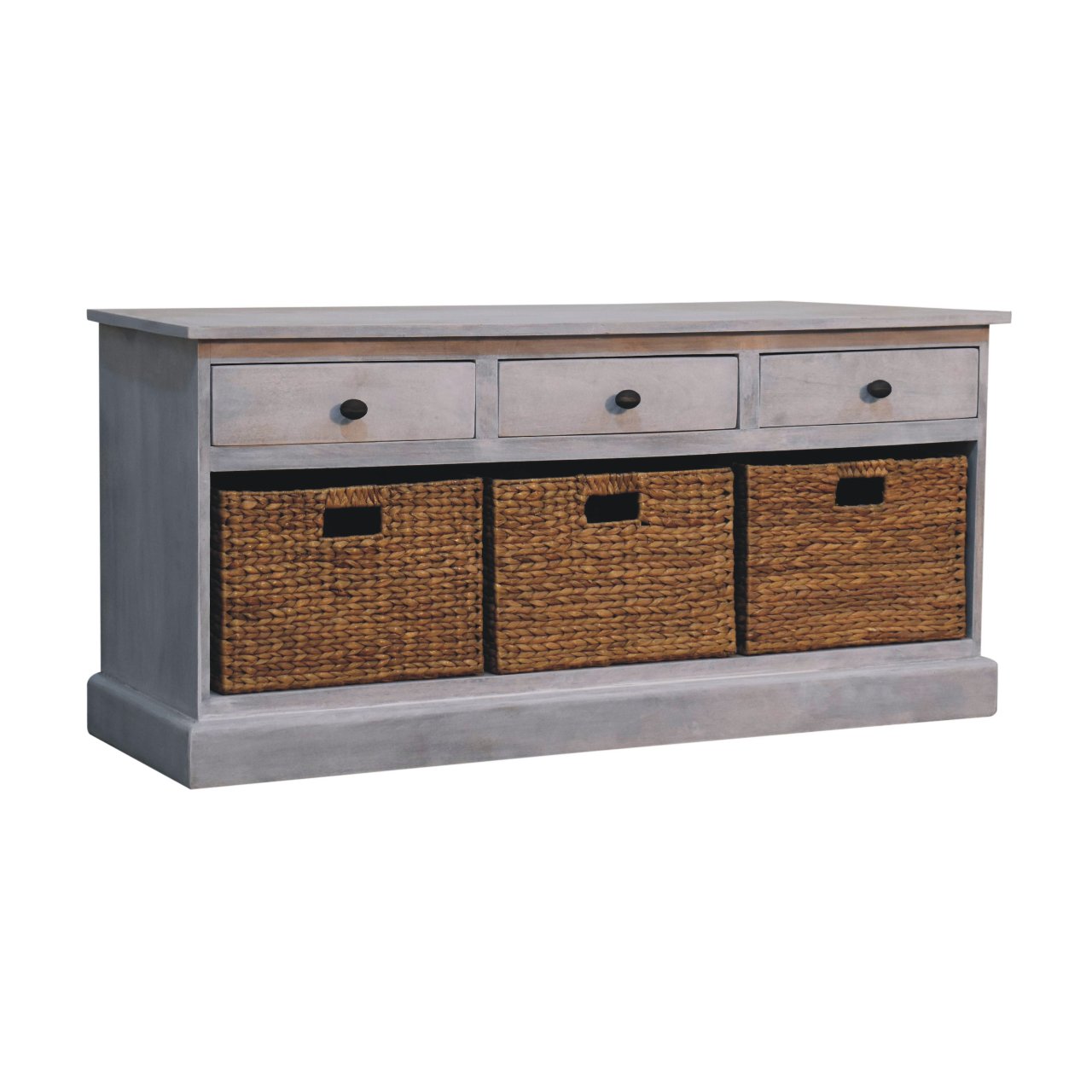 Solid Mango Wood Acid Wash Basket Storage Cabinet - Image 3