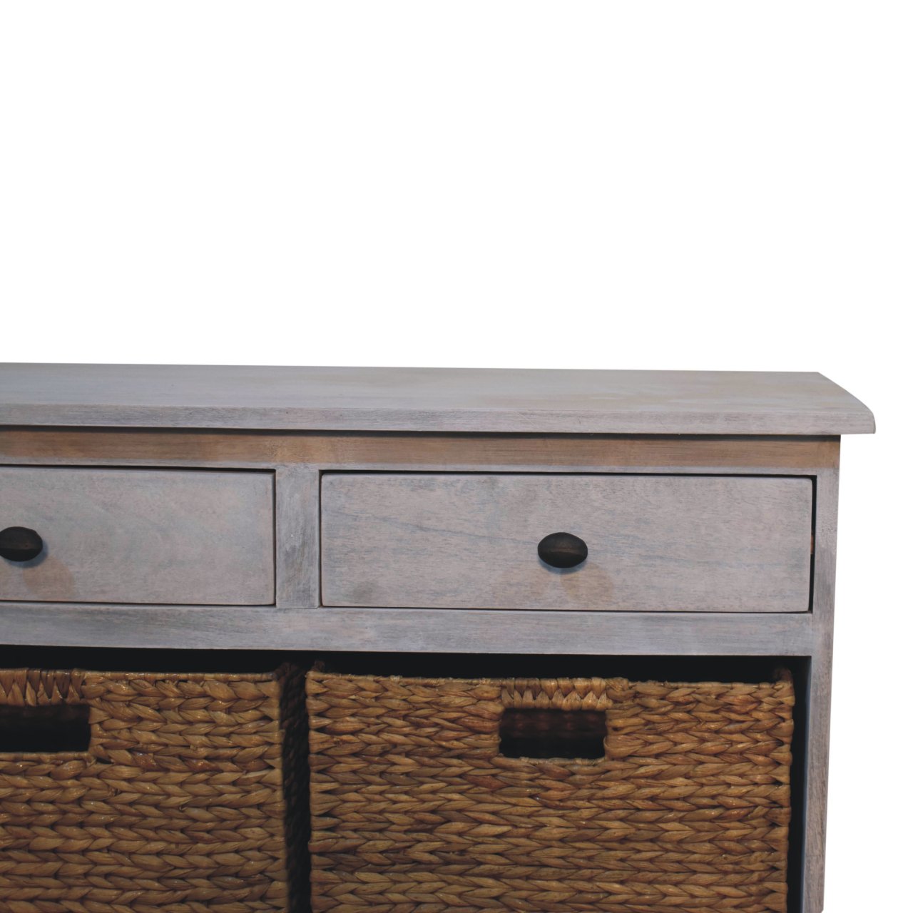Solid Mango Wood Acid Wash Basket Storage Cabinet - Image 4