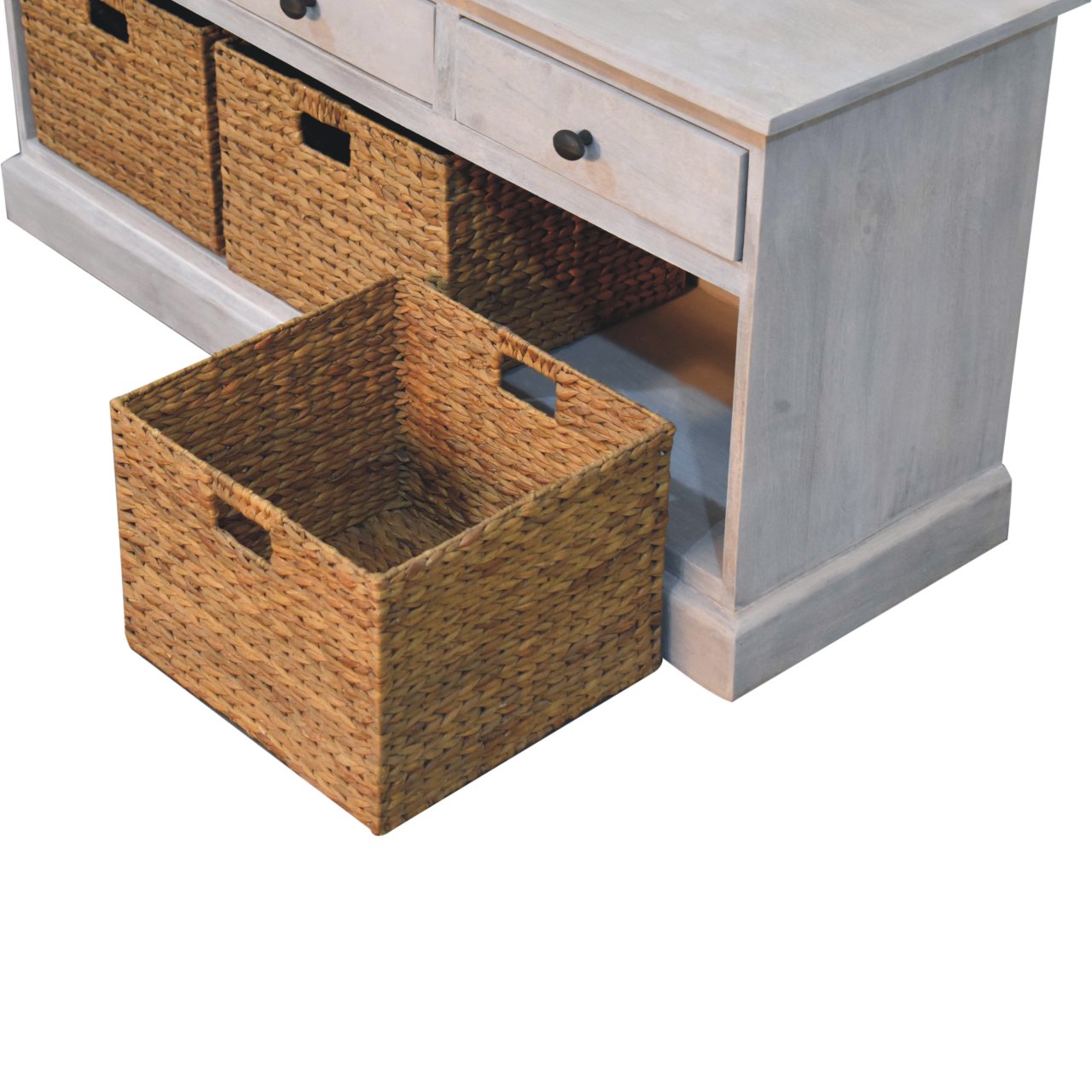Solid Mango Wood Acid Wash Basket Storage Cabinet - Image 8