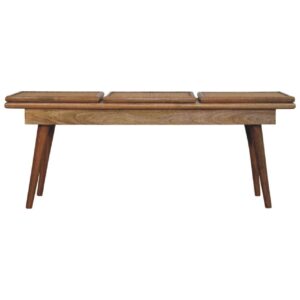 Solid Mango Wood Larissa Triple Accent Oak Finished Cane Bench