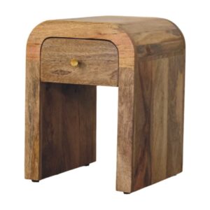 Mango Wood Mini Darcy Oak-ish Nightstand with Curved Edges