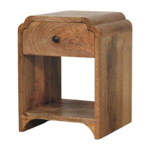 Mango Wood Newton Mini Oak-ish Nightstand with a drawer and open shelf
