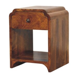 Mango Wood Newton Mini Chestnut Nightstand with a drawer and open shelf