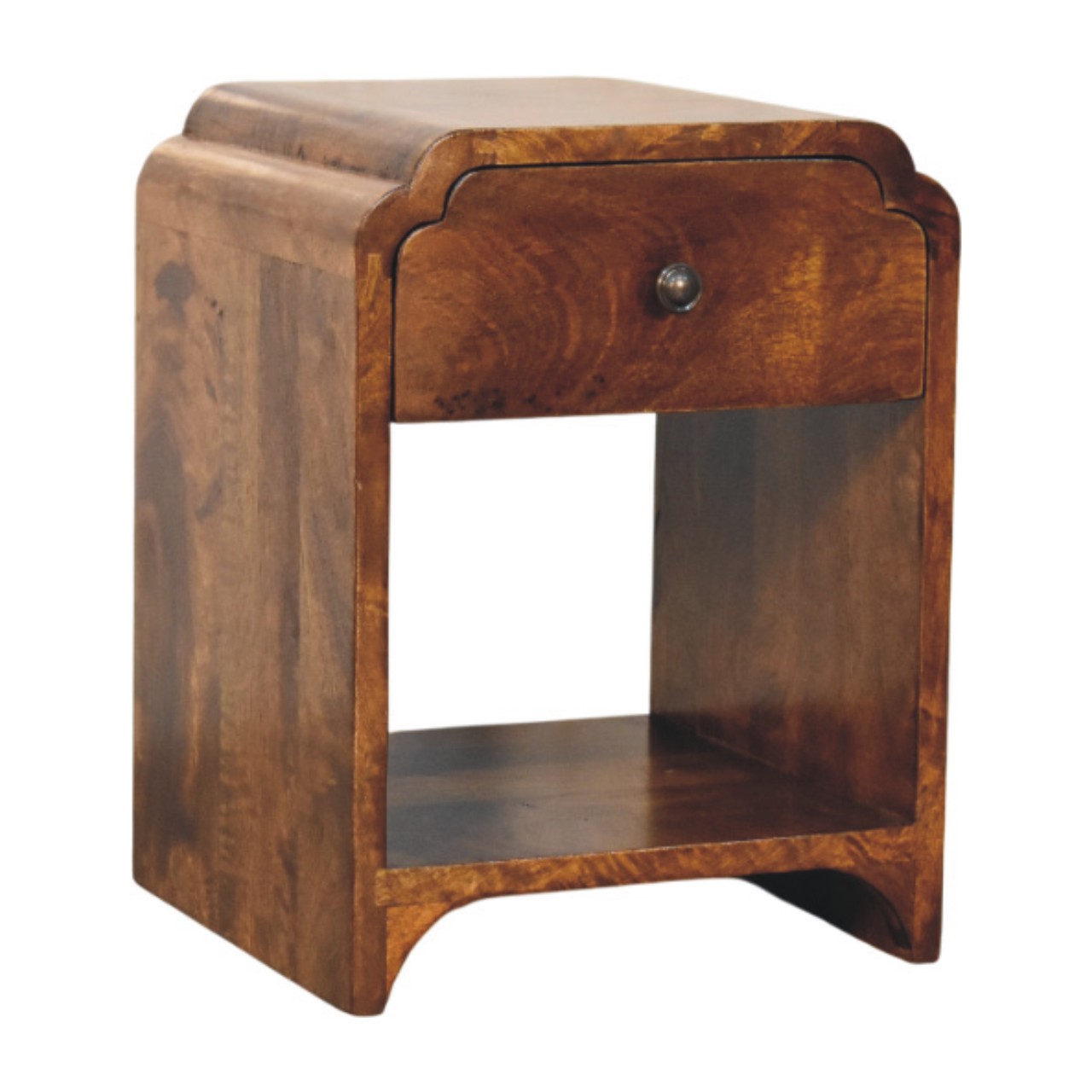 Mango Wood Newton Mini Chestnut Nightstand with a drawer and open shelf - Image 2