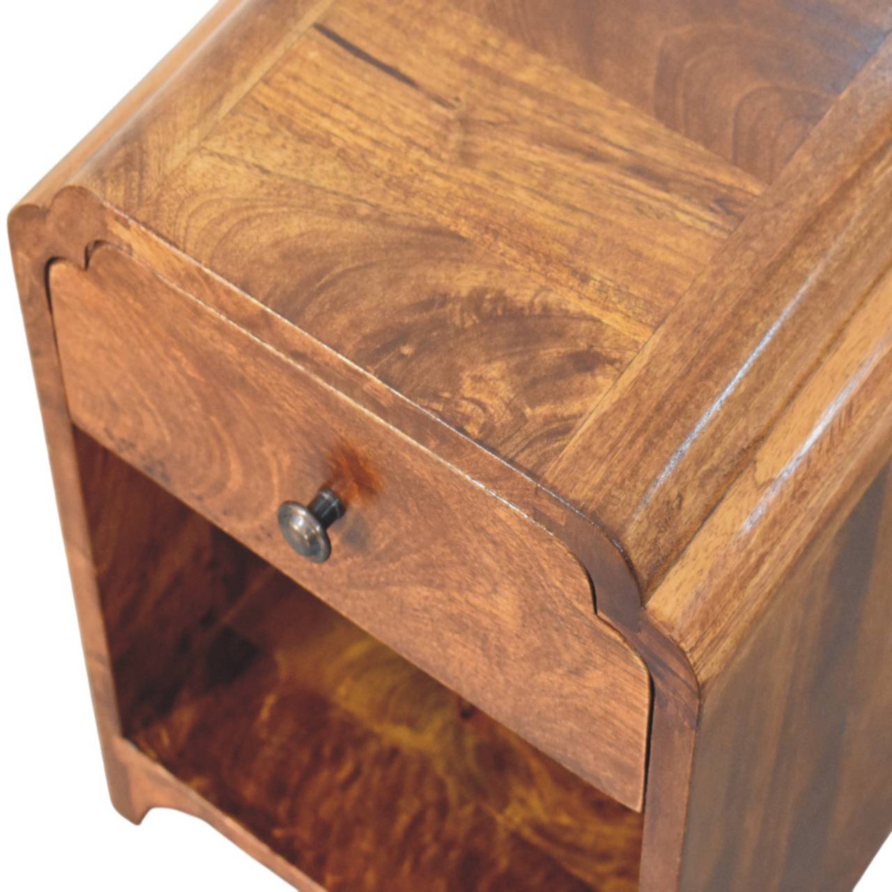 Mango Wood Newton Mini Chestnut Nightstand with a drawer and open shelf - Image 4