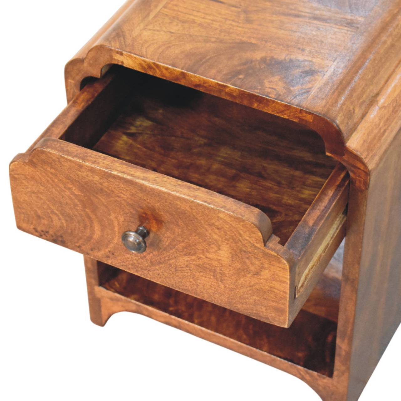 Mango Wood Newton Mini Chestnut Nightstand with a drawer and open shelf - Image 5